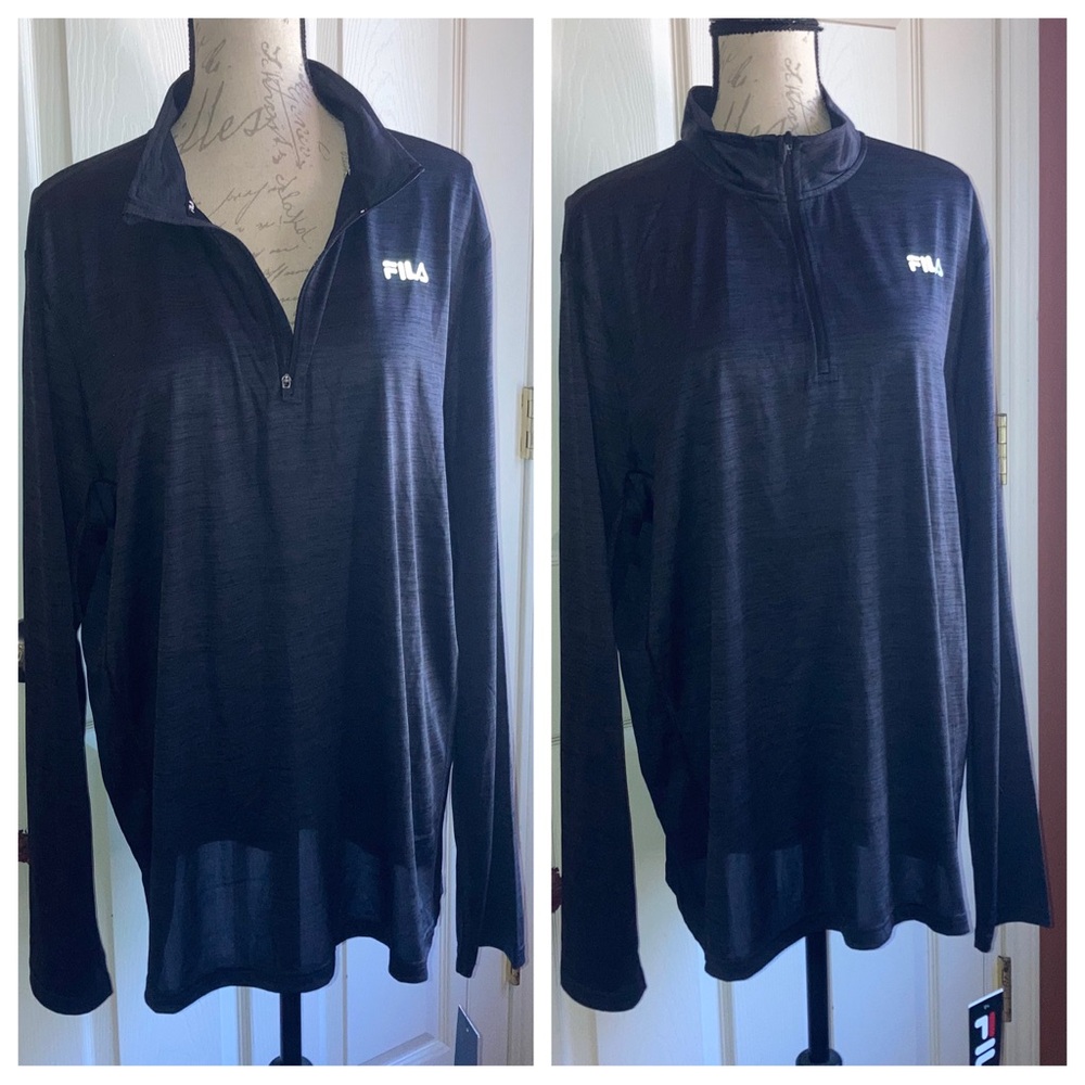 NWT Fila Mens Lightweight 1/4 Zip Longsleeve Athleticwear Top Black Grey XL